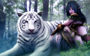 Эльфийка с белым тигром